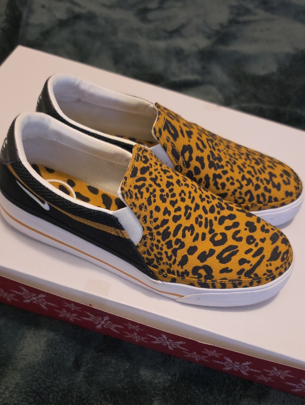 Nike Yellow Leopard Print Slip-On Sneakers